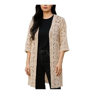 Anthropologie Raj Stone Crochet Cardigan Kimono Duster One Size Boho Beach